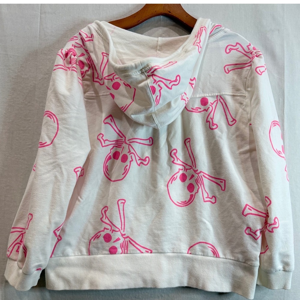 Vintage Victoria Secret Pink Skull & Bones Zip Hoodie Grunge Princess L Y2K PUNK - Picture 2 of 11